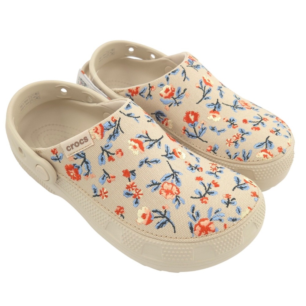 Crocs Classic Crafted Floral Clog Women 8 Beige Flower Casual Slip On 212878 NEW